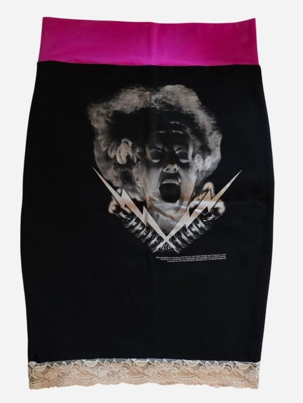 VINTAGE Bride of Frankenstein Midi Skirt w/Cream Lace Trim & Pink Waistband - Picture 1 of 9